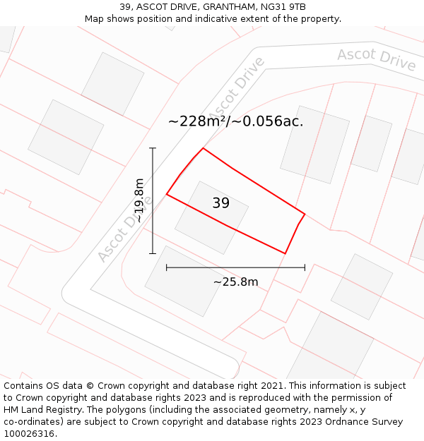 39, ASCOT DRIVE, GRANTHAM, NG31 9TB: Plot and title map