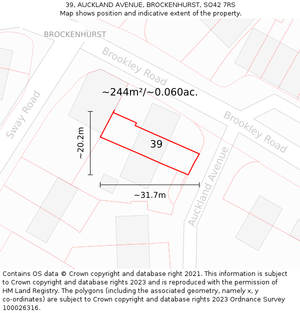 39, AUCKLAND AVENUE, BROCKENHURST, SO42 7RS: Plot and title map