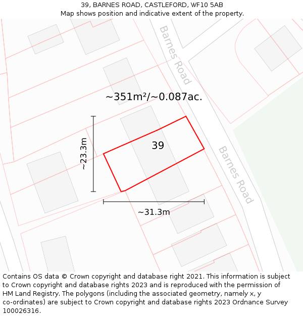 39, BARNES ROAD, CASTLEFORD, WF10 5AB: Plot and title map