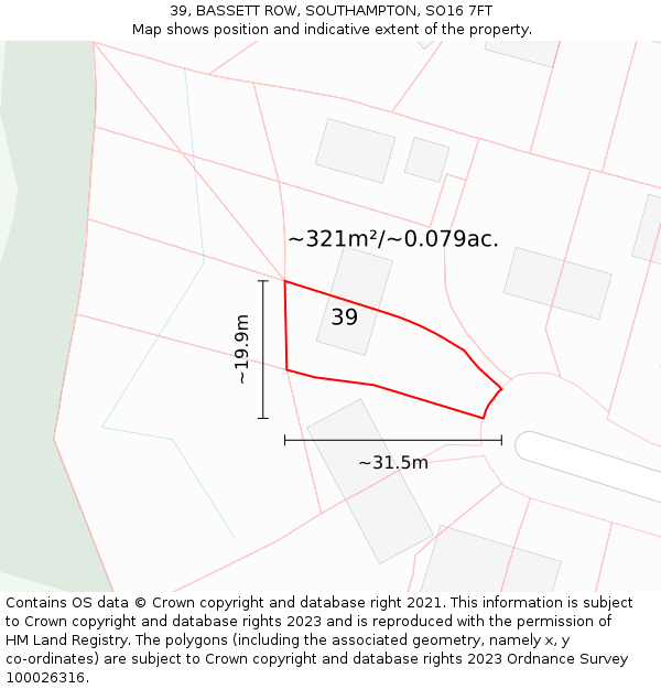 39, BASSETT ROW, SOUTHAMPTON, SO16 7FT: Plot and title map