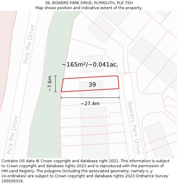 39, BOWERS PARK DRIVE, PLYMOUTH, PL6 7SH: Plot and title map