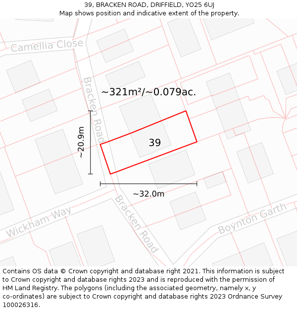 39, BRACKEN ROAD, DRIFFIELD, YO25 6UJ: Plot and title map