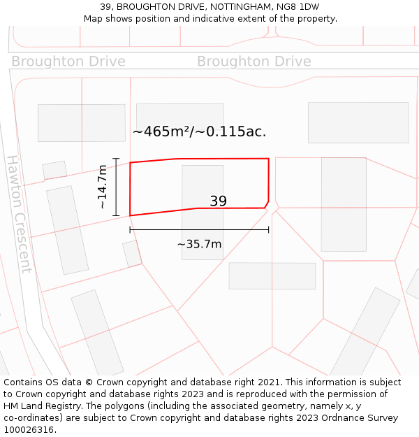 39, BROUGHTON DRIVE, NOTTINGHAM, NG8 1DW: Plot and title map