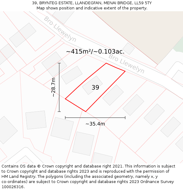 39, BRYNTEG ESTATE, LLANDEGFAN, MENAI BRIDGE, LL59 5TY: Plot and title map
