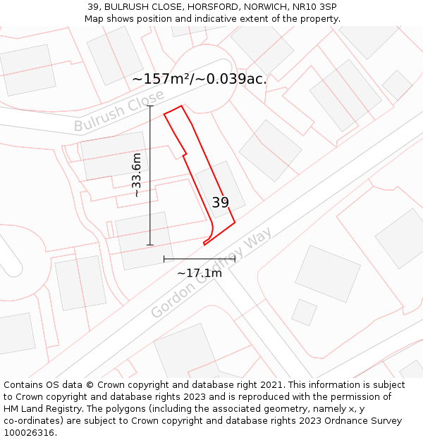 39, BULRUSH CLOSE, HORSFORD, NORWICH, NR10 3SP: Plot and title map