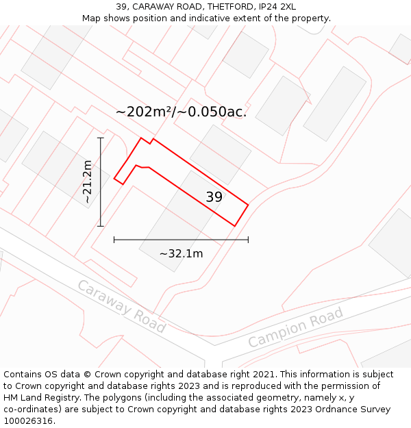 39, CARAWAY ROAD, THETFORD, IP24 2XL: Plot and title map