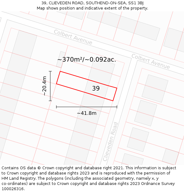 39, CLIEVEDEN ROAD, SOUTHEND-ON-SEA, SS1 3BJ: Plot and title map