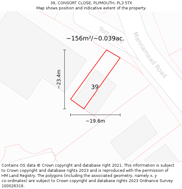 39, CONSORT CLOSE, PLYMOUTH, PL3 5TX: Plot and title map