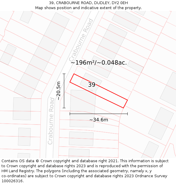 39, CRABOURNE ROAD, DUDLEY, DY2 0EH: Plot and title map