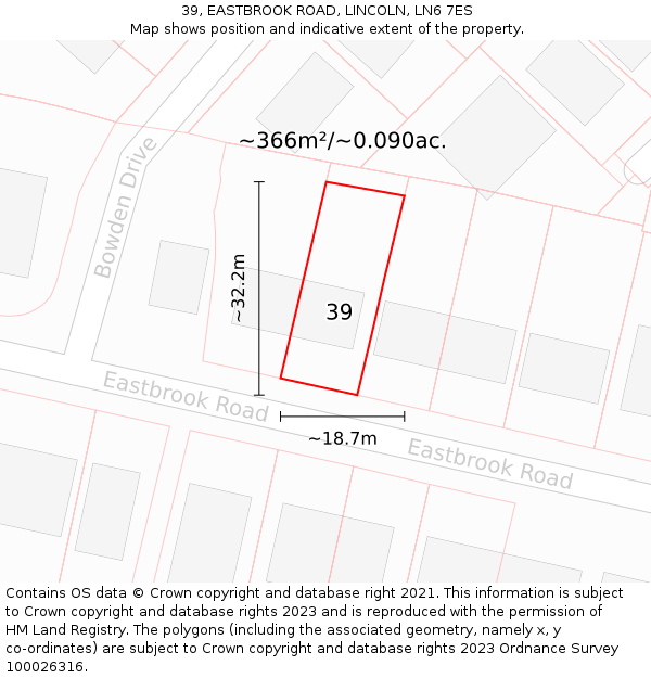 39, EASTBROOK ROAD, LINCOLN, LN6 7ES: Plot and title map