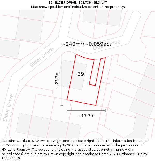 39, ELDER DRIVE, BOLTON, BL3 1AT: Plot and title map