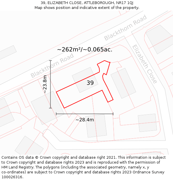 39, ELIZABETH CLOSE, ATTLEBOROUGH, NR17 1QJ: Plot and title map