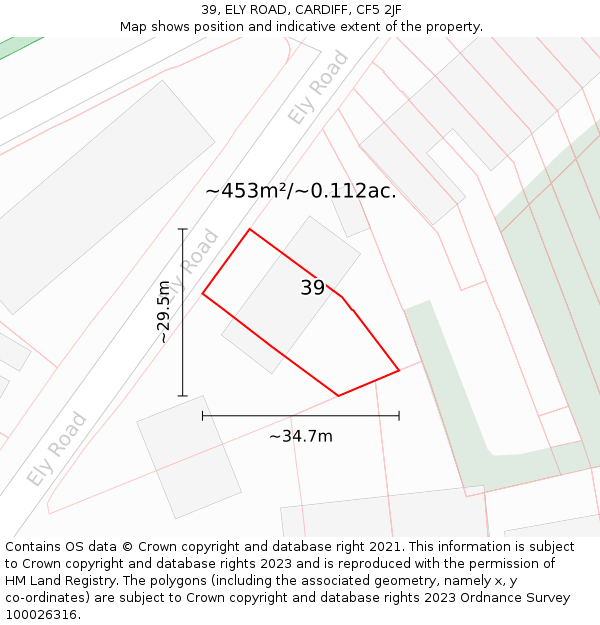 39, ELY ROAD, CARDIFF, CF5 2JF: Plot and title map