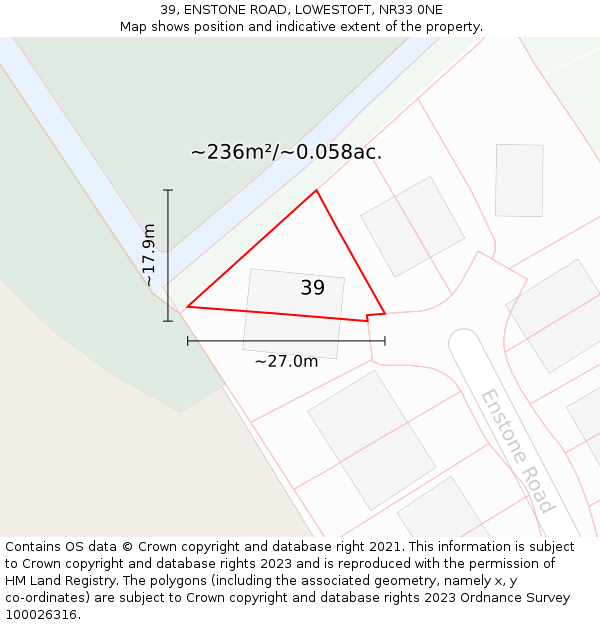 39, ENSTONE ROAD, LOWESTOFT, NR33 0NE: Plot and title map