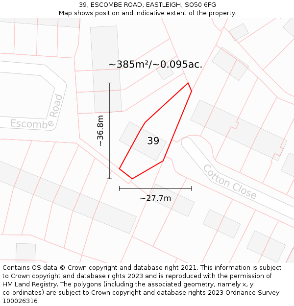 39, ESCOMBE ROAD, EASTLEIGH, SO50 6FG: Plot and title map