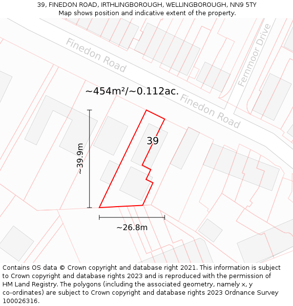 39, FINEDON ROAD, IRTHLINGBOROUGH, WELLINGBOROUGH, NN9 5TY: Plot and title map