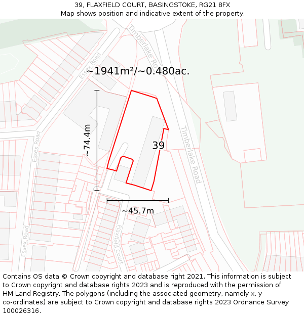 39, FLAXFIELD COURT, BASINGSTOKE, RG21 8FX: Plot and title map