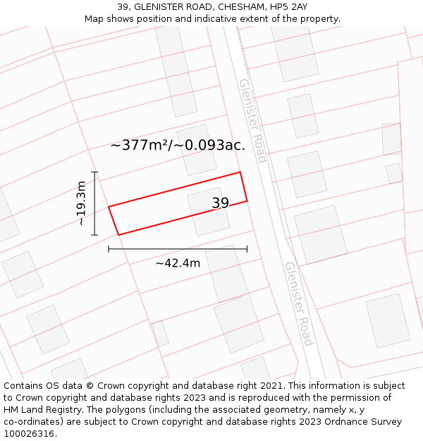 39, GLENISTER ROAD, CHESHAM, HP5 2AY: Plot and title map