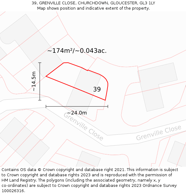 39, GRENVILLE CLOSE, CHURCHDOWN, GLOUCESTER, GL3 1LY: Plot and title map