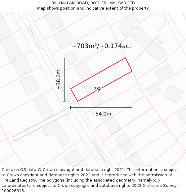 39, HALLAM ROAD, ROTHERHAM, S60 3ED: Plot and title map
