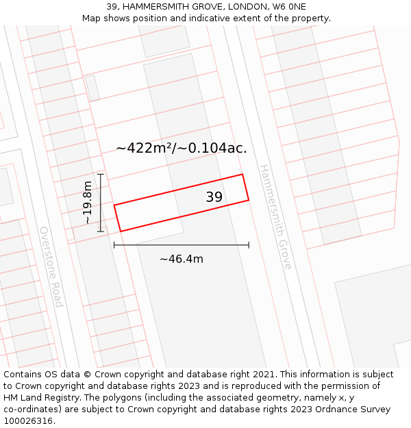 39, HAMMERSMITH GROVE, LONDON, W6 0NE: Plot and title map