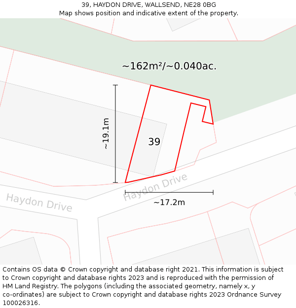 39, HAYDON DRIVE, WALLSEND, NE28 0BG: Plot and title map