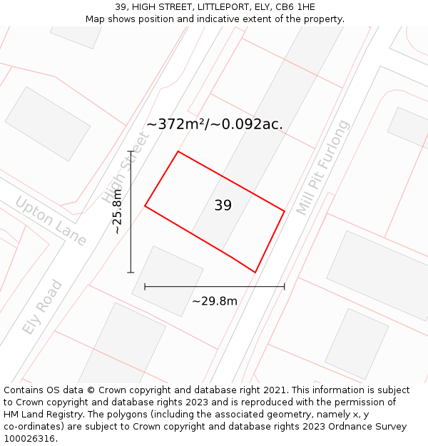 39, HIGH STREET, LITTLEPORT, ELY, CB6 1HE: Plot and title map