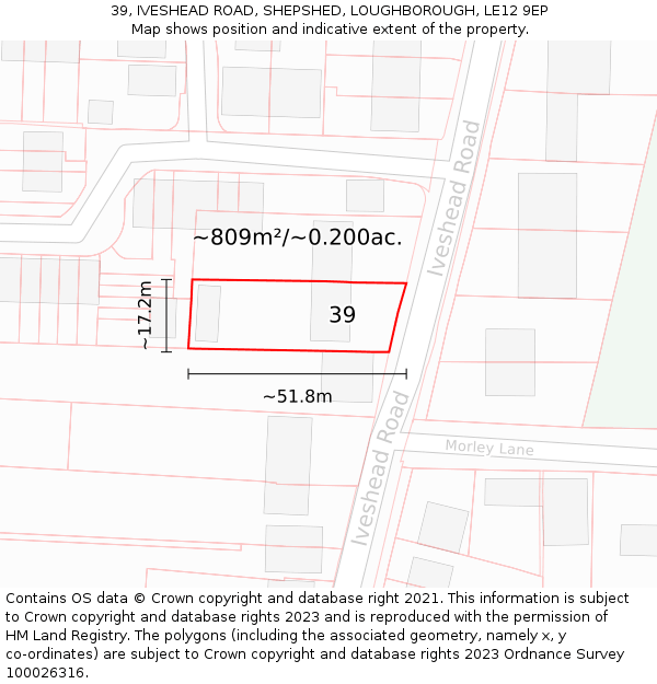 39, IVESHEAD ROAD, SHEPSHED, LOUGHBOROUGH, LE12 9EP: Plot and title map