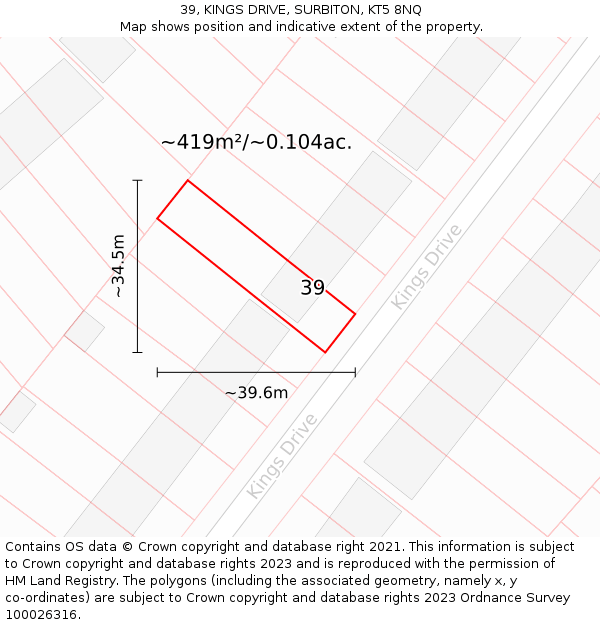 39, KINGS DRIVE, SURBITON, KT5 8NQ: Plot and title map