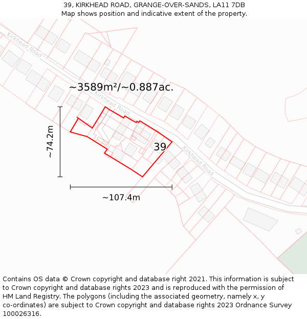 39, KIRKHEAD ROAD, GRANGE-OVER-SANDS, LA11 7DB: Plot and title map