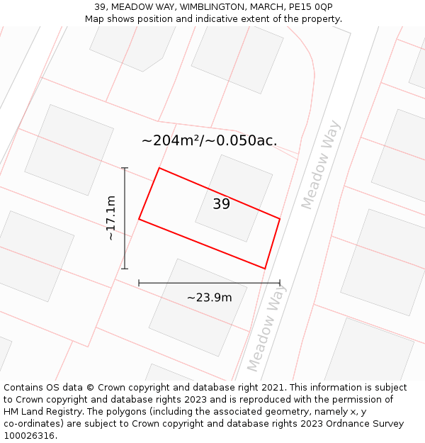 39, MEADOW WAY, WIMBLINGTON, MARCH, PE15 0QP: Plot and title map