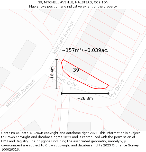 39, MITCHELL AVENUE, HALSTEAD, CO9 1DN: Plot and title map