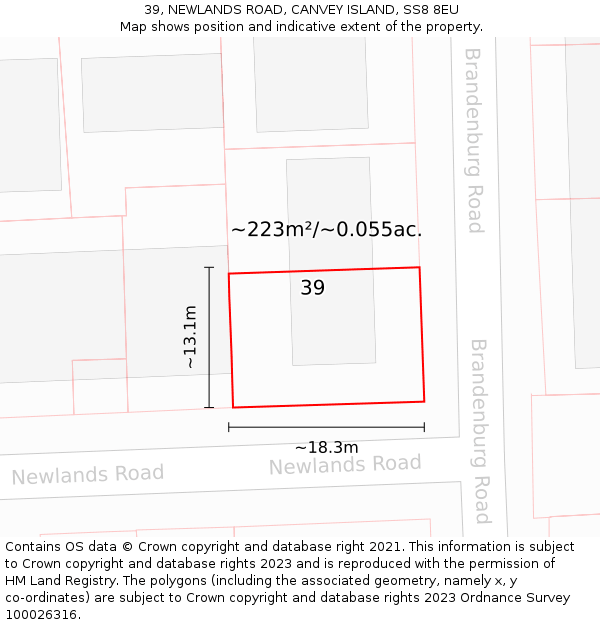 39, NEWLANDS ROAD, CANVEY ISLAND, SS8 8EU: Plot and title map