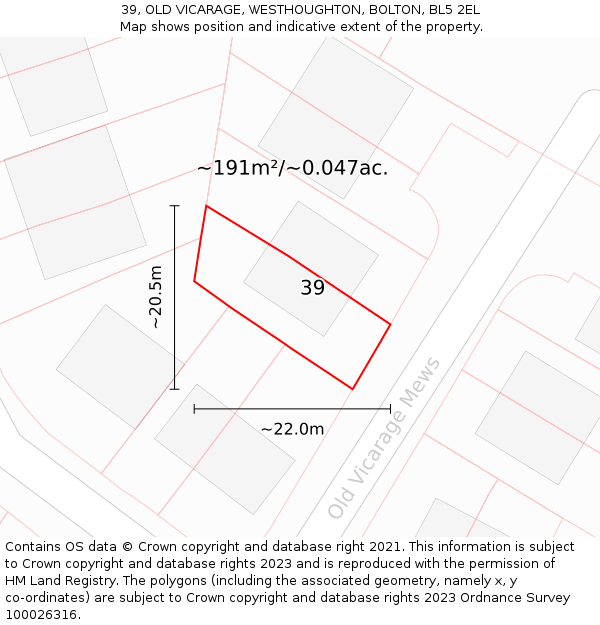 39, OLD VICARAGE, WESTHOUGHTON, BOLTON, BL5 2EL: Plot and title map