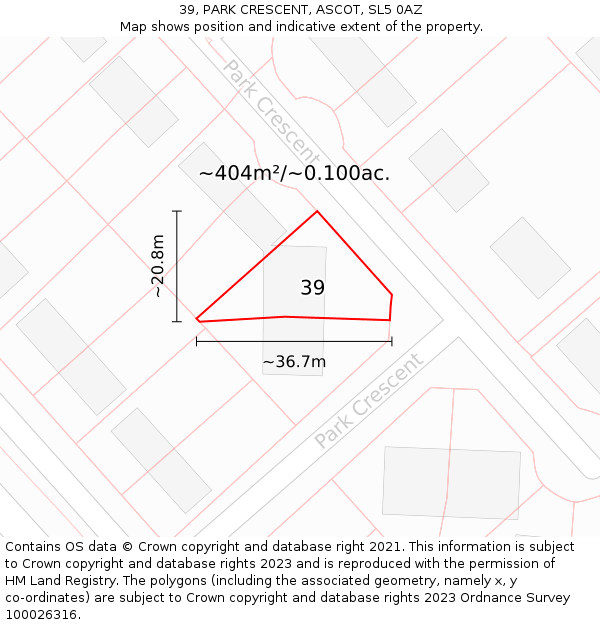 39, PARK CRESCENT, ASCOT, SL5 0AZ: Plot and title map