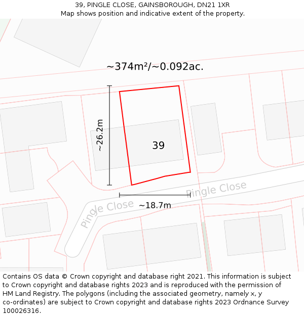 39, PINGLE CLOSE, GAINSBOROUGH, DN21 1XR: Plot and title map