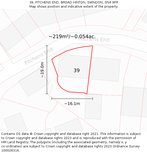 39, PITCHENS END, BROAD HINTON, SWINDON, SN4 9PR: Plot and title map