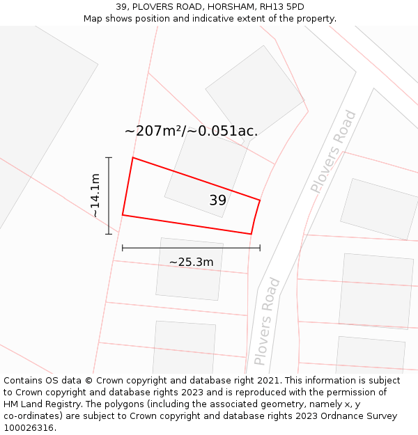 39, PLOVERS ROAD, HORSHAM, RH13 5PD: Plot and title map