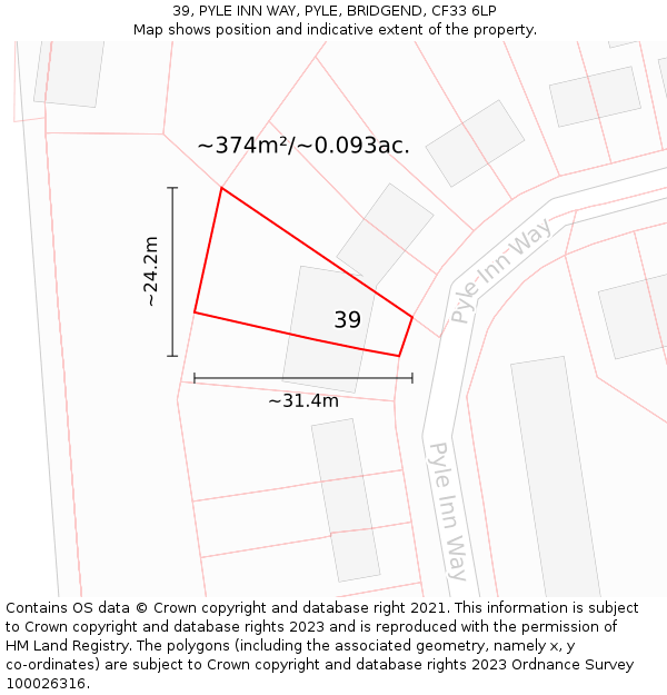 39, PYLE INN WAY, PYLE, BRIDGEND, CF33 6LP: Plot and title map