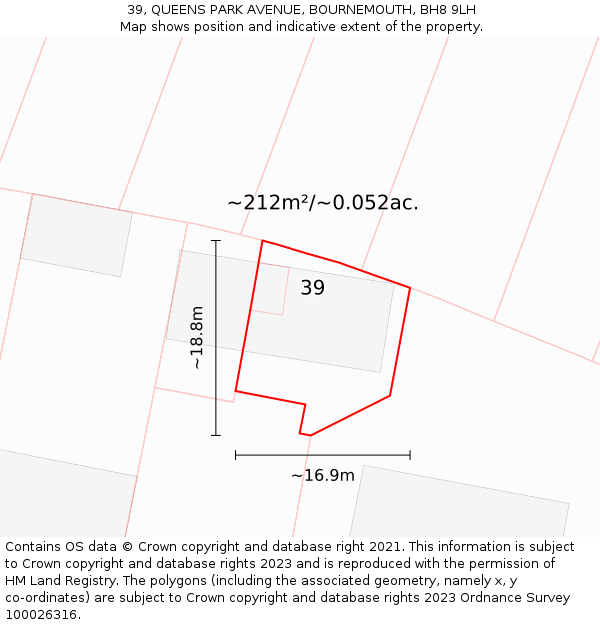 39, QUEENS PARK AVENUE, BOURNEMOUTH, BH8 9LH: Plot and title map