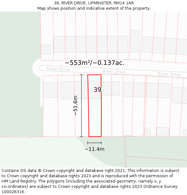 39, RIVER DRIVE, UPMINSTER, RM14 1AR: Plot and title map