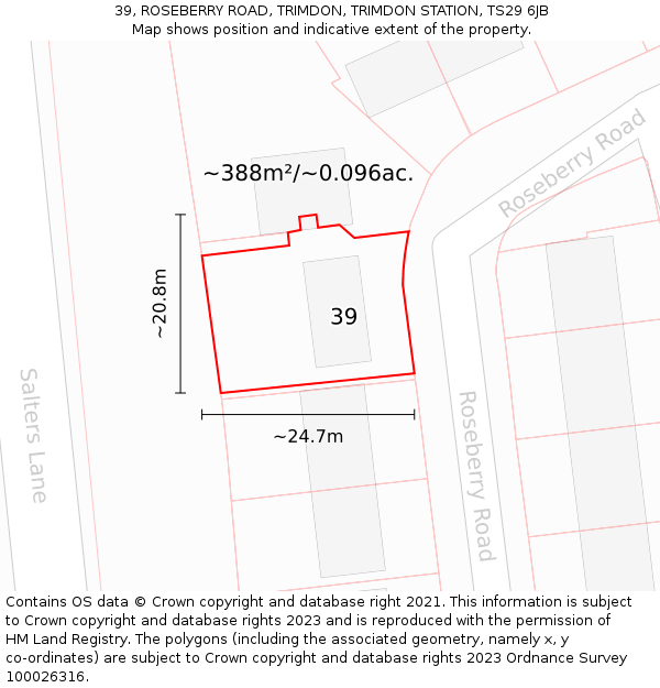 39, ROSEBERRY ROAD, TRIMDON, TRIMDON STATION, TS29 6JB: Plot and title map