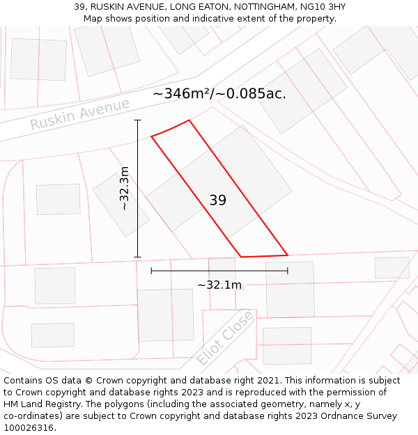 39, RUSKIN AVENUE, LONG EATON, NOTTINGHAM, NG10 3HY: Plot and title map