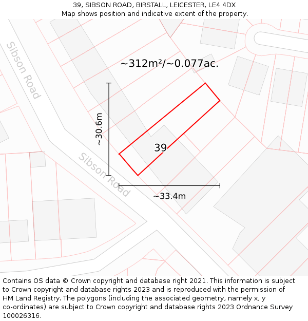39, SIBSON ROAD, BIRSTALL, LEICESTER, LE4 4DX: Plot and title map