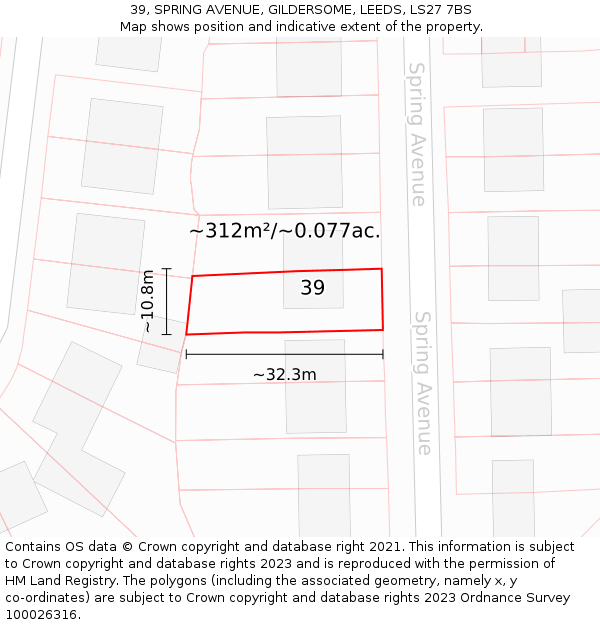 39, SPRING AVENUE, GILDERSOME, LEEDS, LS27 7BS: Plot and title map