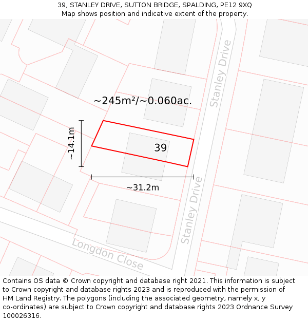 39, STANLEY DRIVE, SUTTON BRIDGE, SPALDING, PE12 9XQ: Plot and title map