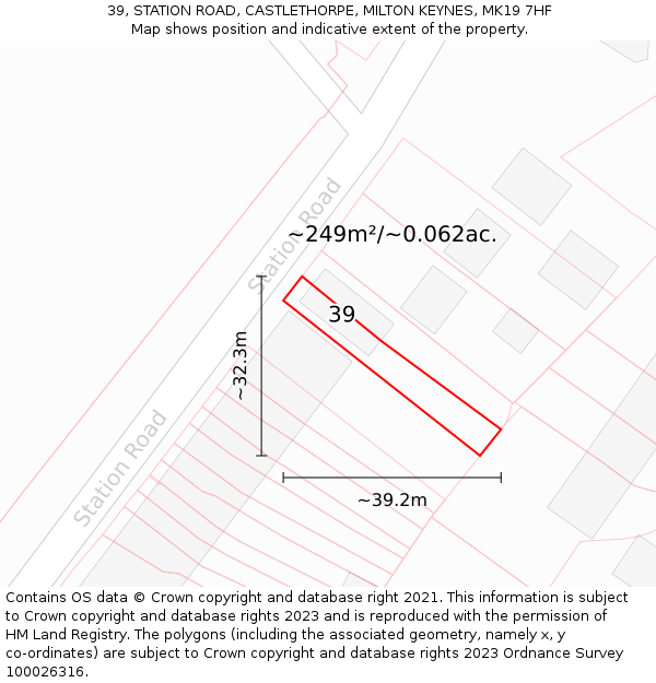 39, STATION ROAD, CASTLETHORPE, MILTON KEYNES, MK19 7HF: Plot and title map