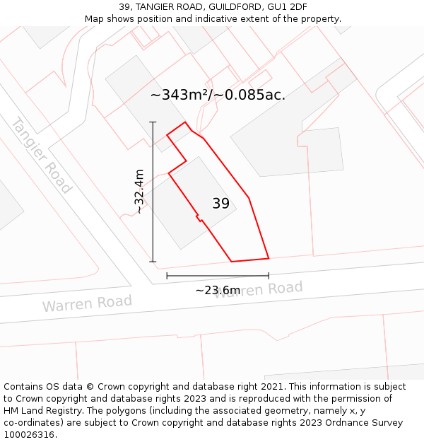 39, TANGIER ROAD, GUILDFORD, GU1 2DF: Plot and title map