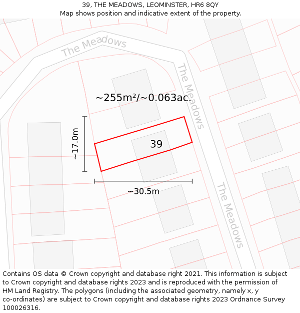 39, THE MEADOWS, LEOMINSTER, HR6 8QY: Plot and title map