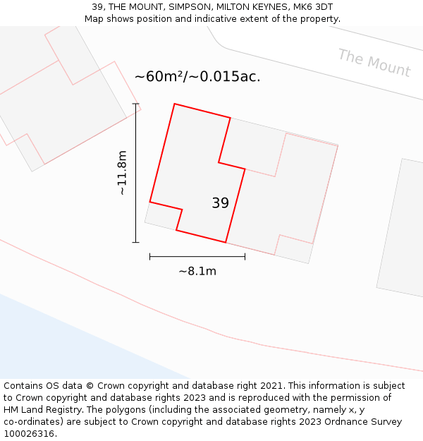 39, THE MOUNT, SIMPSON, MILTON KEYNES, MK6 3DT: Plot and title map